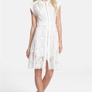 Rebecca Taylor white Lace Zip Front Dress A-line Cap Sleeve Button Snaps Size 10